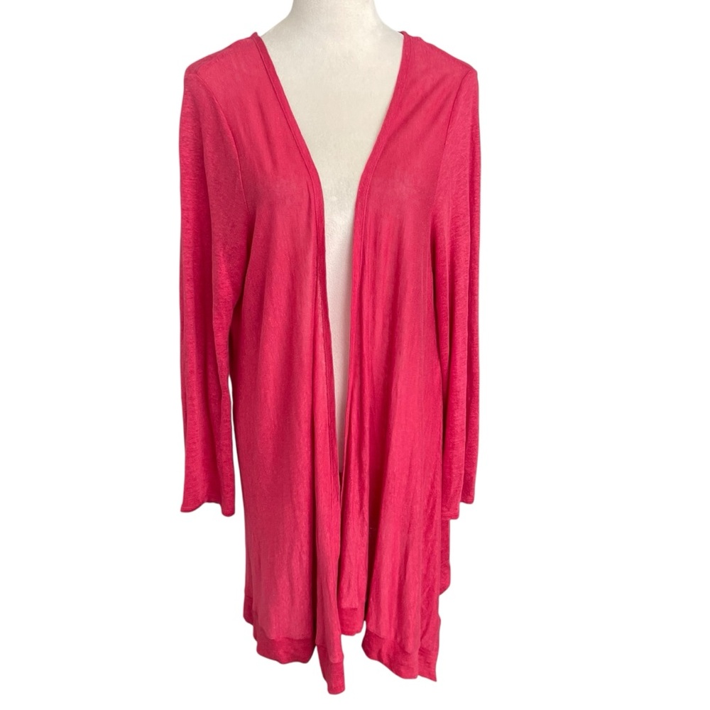 Tahari Linen Vibrant Pink Open Front Cardigan Sweater Women Size XL‎ Effortless